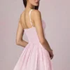 Marissa Bow-Detail A-Line Mini Dress in Soft Mauve Stripe