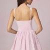 Marissa Bow-Detail A-Line Mini Dress in Soft Mauve Stripe