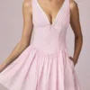 Marissa Bow-Detail A-Line Mini Dress in Soft Mauve Stripe