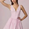 Marissa Bow-Detail A-Line Mini Dress in Soft Mauve Stripe