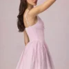 Marissa Bow-Detail A-Line Mini Dress in Soft Mauve Stripe