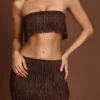Maristella Fringed Mid-Rise Mini Skirt in Chocolate Brown