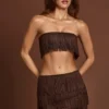 Maristella Fringed Mid-Rise Mini Skirt in Chocolate Brown
