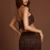 Maristella Fringed Mid-Rise Mini Skirt in Chocolate Brown