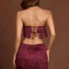 Maristella Fringed Mid-Rise Mini Skirt in Wine Red