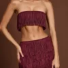 Maristella Fringed Mid-Rise Mini Skirt in Wine Red