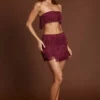 Maristella Fringed Mid-Rise Mini Skirt in Wine Red