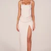 Marleigh Corseted Thigh-High Split Maxi Dress in Ivory