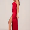 Marleigh Corseted Thigh-High Split Maxi Dress in Rose Red