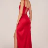 Marleigh Corseted Thigh-High Split Maxi Dress in Rose Red
