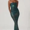 Marleni Embellished Strapless Gown in Emerald Green