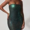 Marleni Embellished Strapless Gown in Emerald Green