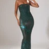 Marleni Embellished Strapless Gown in Emerald Green