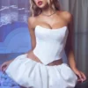Marnie Bubble Hem Micro Mini Skirt in White