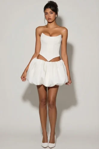 Marnie Bubble Hem Micro Mini Skirt in White