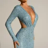 Marva Embellished Cut-Out Mini Dress in Light Blue