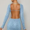 Marva Embellished Cut-Out Mini Dress in Light Blue