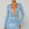 Marva Embellished Cut-Out Mini Dress in Light Blue