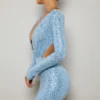 Marva Embellished Cut-Out Mini Dress in Light Blue