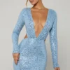 Marva Embellished Cut-Out Mini Dress in Light Blue