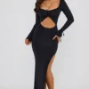 Matilda Ruffle-Trim Cut-Out Maxi Dress in Black