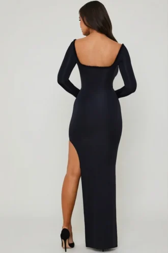 Matilda Ruffle-Trim Cut-Out Maxi Dress in Black