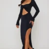 Matilda Ruffle-Trim Cut-Out Maxi Dress in Black