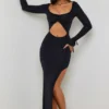 Matilda Ruffle-Trim Cut-Out Maxi Dress in Black