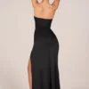 Matilde Bandeau Draped Thigh-High Maxi Dress in Black