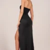 Matilde Bandeau Draped Thigh-High Maxi Dress in Black