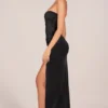 Matilde Bandeau Draped Thigh-High Maxi Dress in Black
