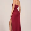 Matilde Bandeau Draped Thigh-High Maxi Dress in Cherry Red