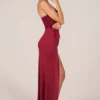 Matilde Bandeau Draped Thigh-High Maxi Dress in Cherry Red