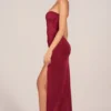 Matilde Bandeau Draped Thigh-High Maxi Dress in Cherry Red