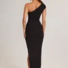 Maude Modal Asymmetric Ruched Maxi Dress in Black