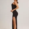 Maude Modal Asymmetric Ruched Maxi Dress in Black