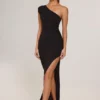 Maude Modal Asymmetric Ruched Maxi Dress in Black