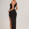Maude Modal Asymmetric Ruched Maxi Dress in Black