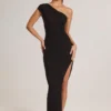 Maude Modal Asymmetric Ruched Maxi Dress in Black