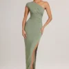 Maude Modal Asymmetric Ruched Maxi Dress  in Sage Green