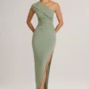 Maude Modal Asymmetric Ruched Maxi Dress  in Sage Green