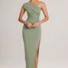 Maude Modal Asymmetric Ruched Maxi Dress  in Sage Green