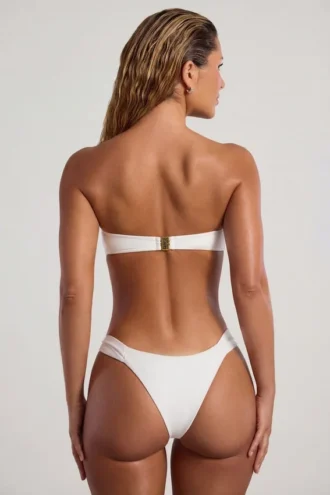 Praslin Bead-Embellished Bandeau Bikini Top in Ivory