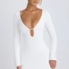 Mavisa Cut-Out Long-Sleeve Mini Dress in White