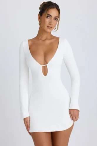 Mavisa Cut-Out Long-Sleeve Mini Dress in White