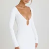 Mavisa Cut-Out Long-Sleeve Mini Dress in White