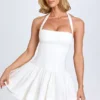 Maybelle Ruched Halterneck Mini Dress in White