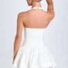Maybelle Ruched Halterneck Mini Dress in White
