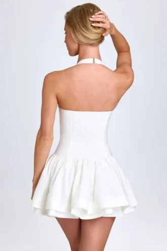 Maybelle Ruched Halterneck Mini Dress in White
