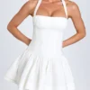 Maybelle Ruched Halterneck Mini Dress in White
